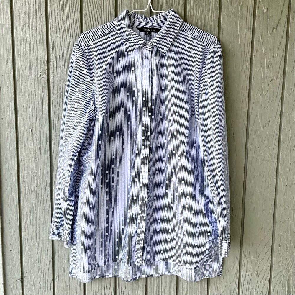 Chadwicks 100% Cotton Blue White Striped Tunic Blouse, Size M